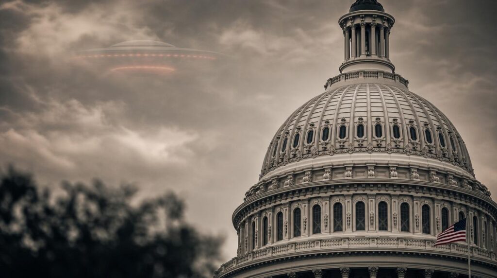 UFO hovering above U.S. Capitol dome